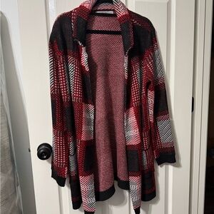 Absolutely Famous Red and Black Geometric Cardigan Sweater